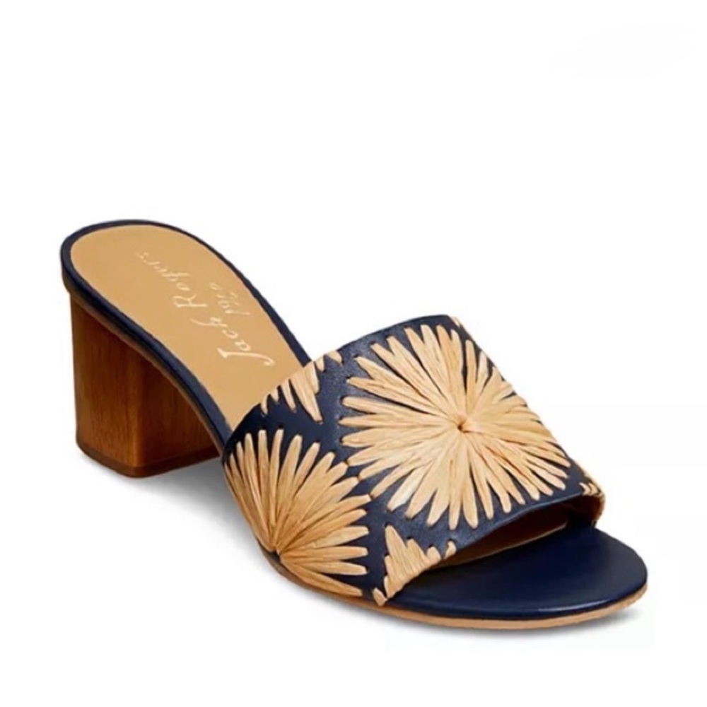 JACK ROGERS Midnight/Tan BETTINA Mid Heel Sandals size 5.5 -very good condition